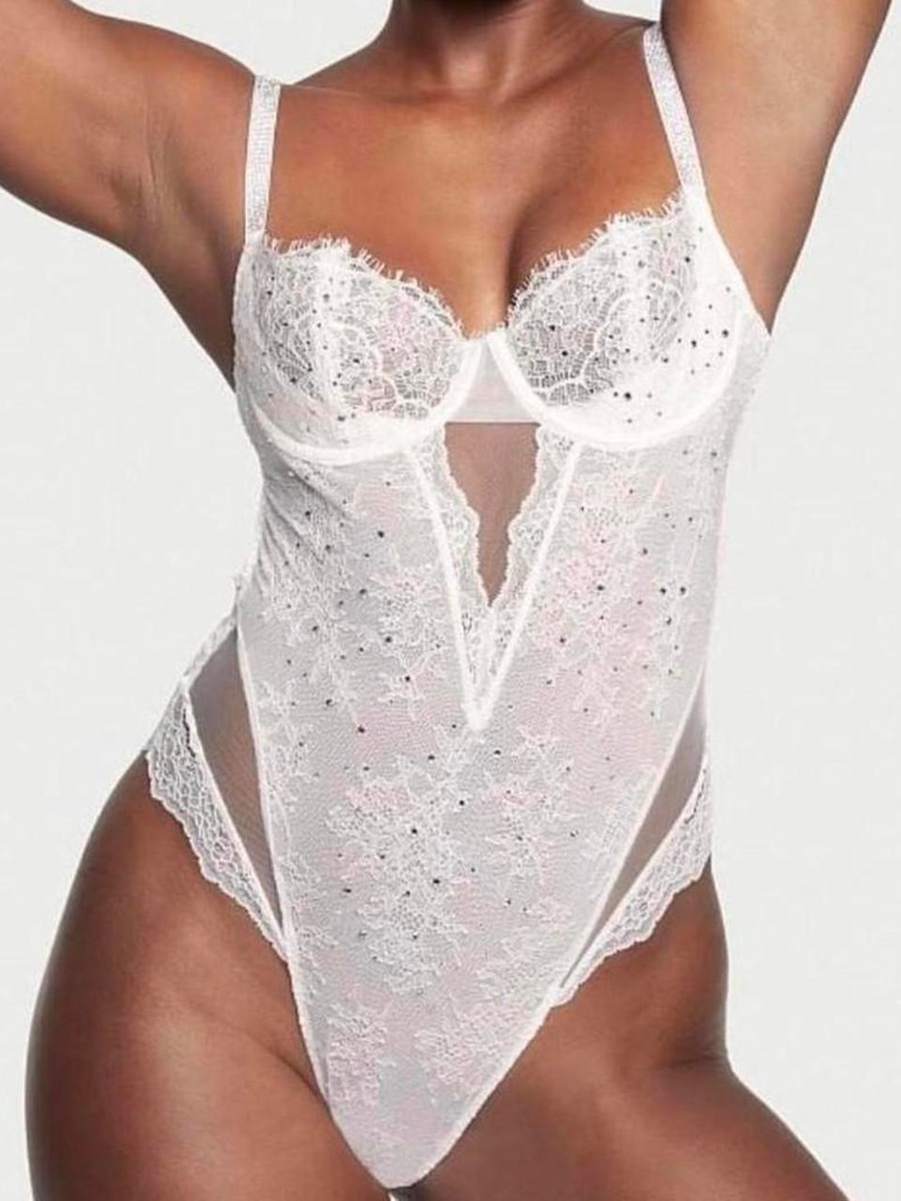 New! Victoria’s Secret White Rhinestone Lace Teddy. Size Small